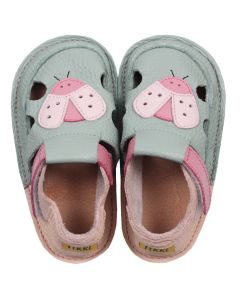 OUTLET - Barefoot kids sandals - Classic Green ladybug